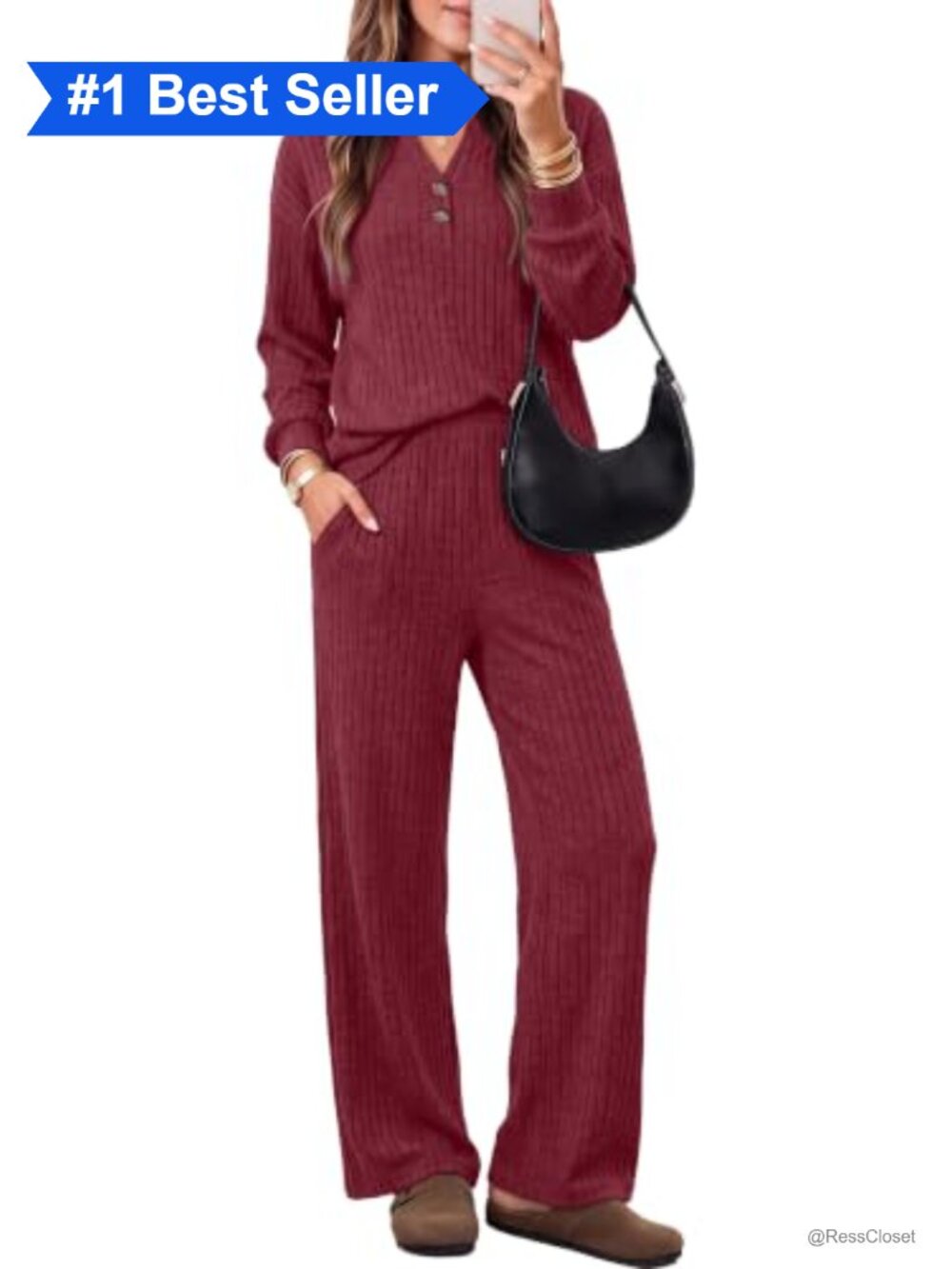 Women's Cozy 2 Piece Sweater Lounge Set Relaxed Wide Leg Pants Travel